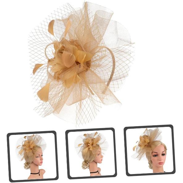 Fascinators pour femmes Chapeau de mariage en maille Pince à cheveux et serre-tête pour cocktail Accessoires de thé Party Chapeau de modiste pour occasion spéciale Doré