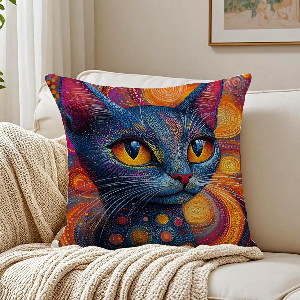 Prints Of The Strange Cats Cushion Cover Linen Pillowcase Soft  for Sofa Bed Home Room Decor