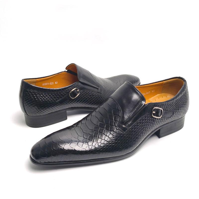 Trend Slip-on Loafers Buckle Style Leather Daily Casual Shoes Men's Rubber Bottom Original Designer Printing Street British