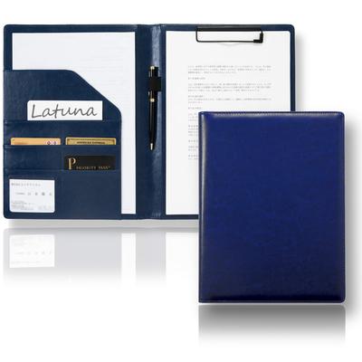 Latuna Binder A4 Clipboard File Clip Gift PU Business Card Holder Pen Holder with Pocket PU Bi-Fold Multi-Function (Navy Blue, Leather)