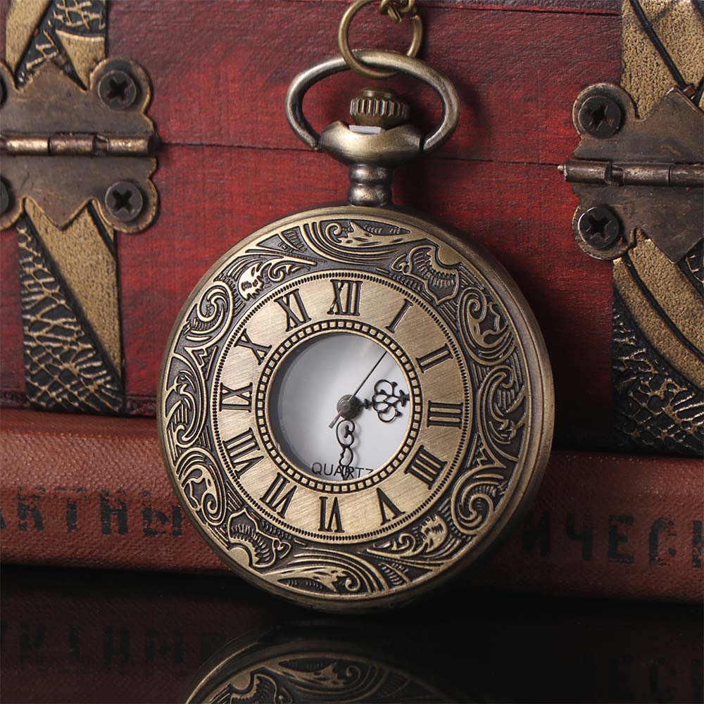 Roman Scale Display Vintage Pocket Watch Necklace Chain Retro Hanging Watch  Cosplay