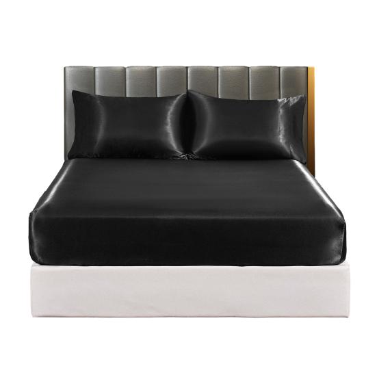Glossy Satin Sheets Solid Color Pillowcases Sheet Fitted Sheet Cooling Wrinkle-Free Silky