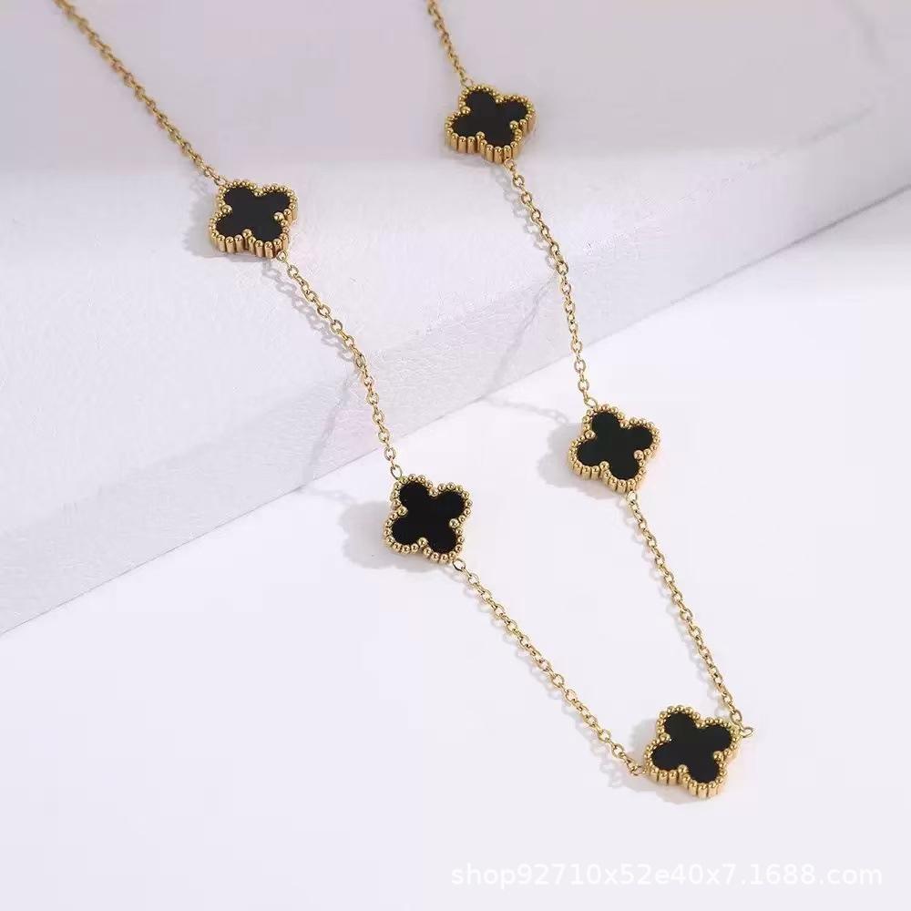Lucky Clover Double sided Necklace Titanium Steel 18K Gold Titanium Steel Necklace