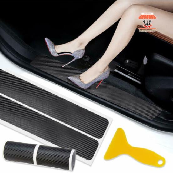 4Pcs 3D Carbon Fiber Black Car Door Sill Scuff Plate Cover Anti Scratch Sticker