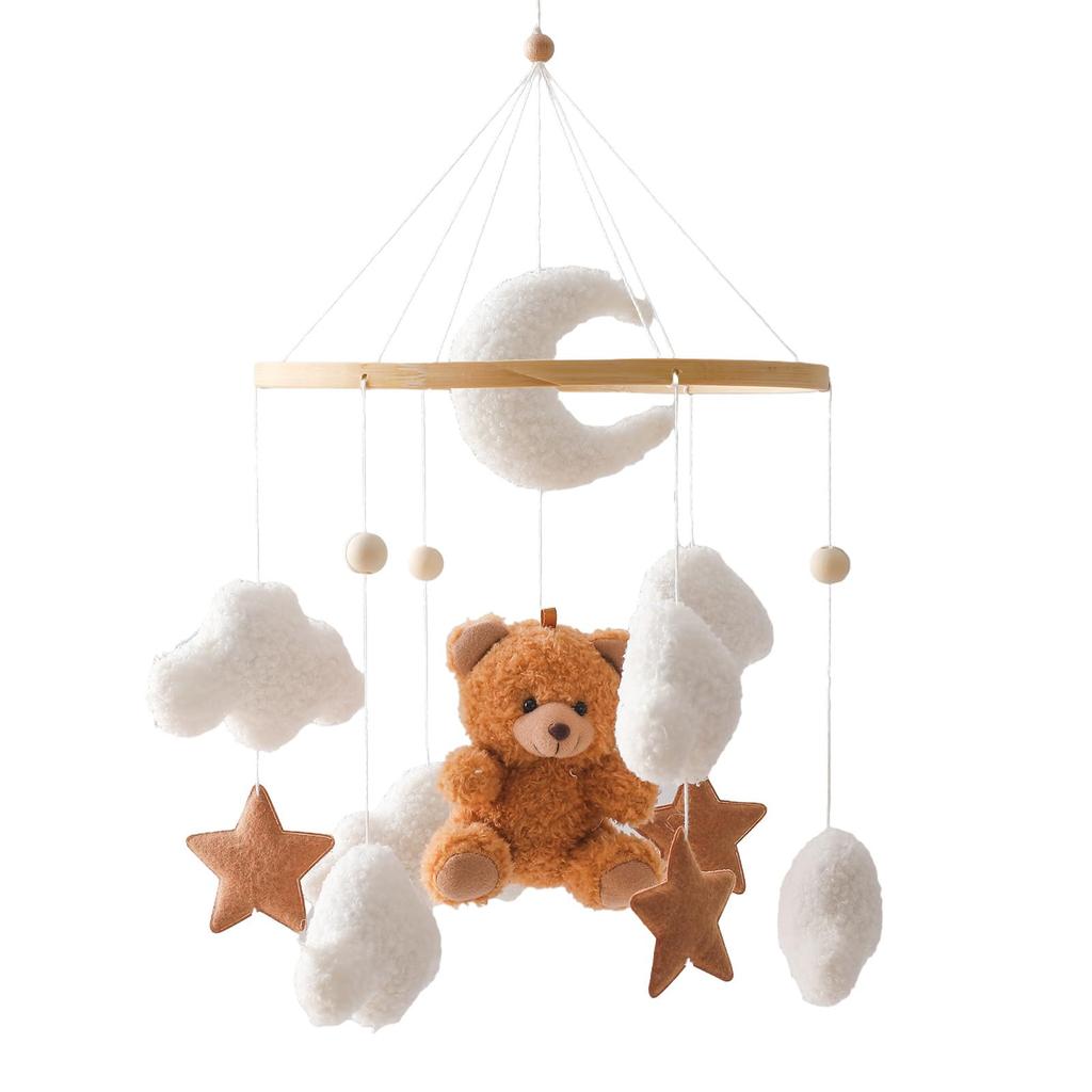 Let's Make Wooden Bed Mobile for Babies 0+, Newborns, Baby Prep, Baby Shower Gift, Soothes Crying (Bear-Shaped, Brown)