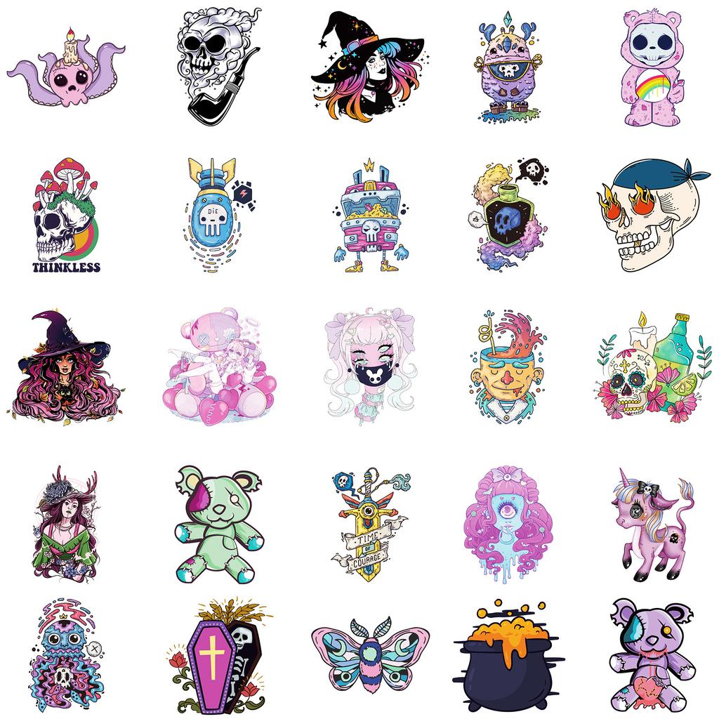 50 Girl Skull Series Pp Waterproof Decorative Stickers Personalized Purple Hair Witch Stickers Chang