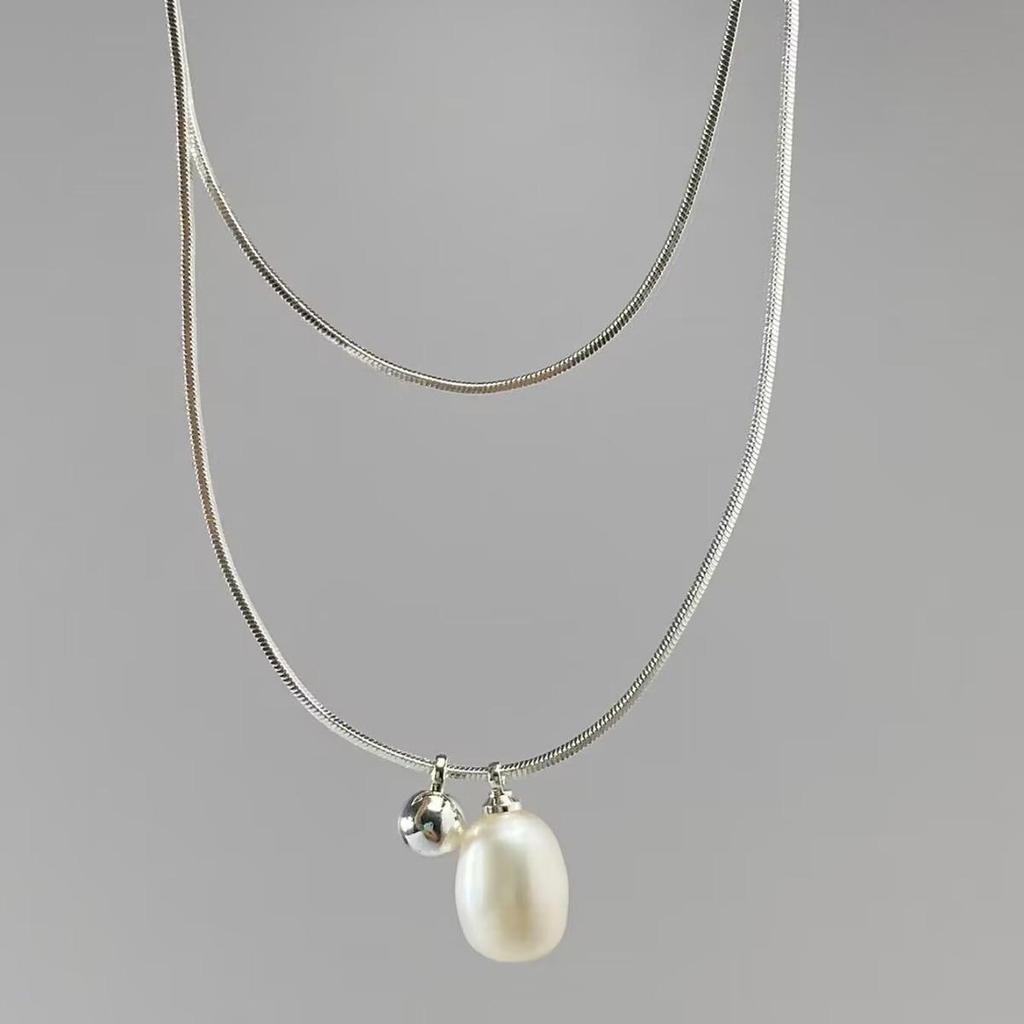 Collana Minimalista a Doppio Strato con Perle d'Acqua Dolce