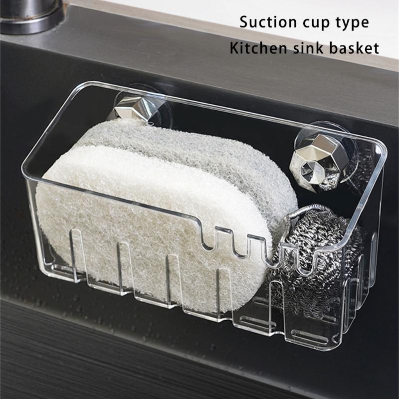 Sponge Holder With Suction Cup Sink Organizers Kitchen Storage Durable Plastic Drainage Holes Modern Design For Cleaning Tools