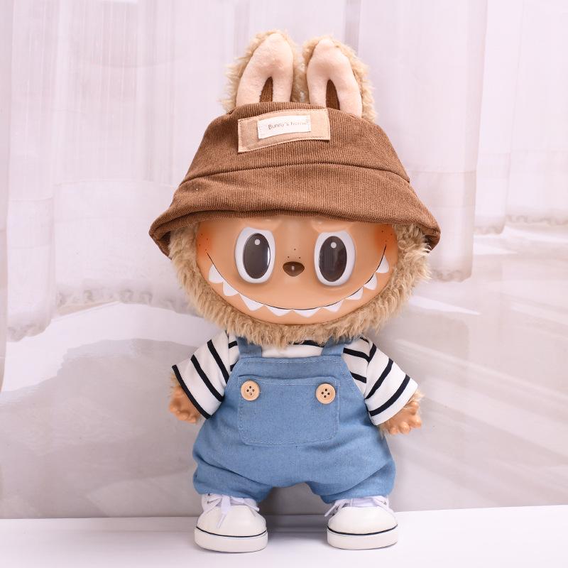 38cm Labubu Plush Doll Casual Outfit Set with Hat (Clothes Only)