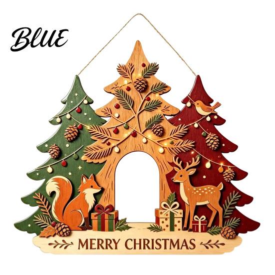 Decorative Hanging Door Decor Christmas Wooden Sign Ornament Multi-Layer Tree Wood Plaque Vintage Window with Rope Merry Festive Wall Atmosphere