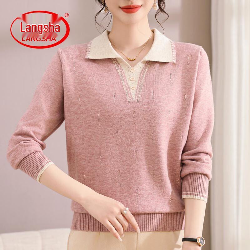 LangSha Women s Turn-down Collar Knit Sweater XL