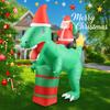 7.87FT LED Light Xmas Inflatable Santa Ride Dinosaur Toy Yard Festive Decor Ornaments Home Party Supplies Christmas Holiday Gift
