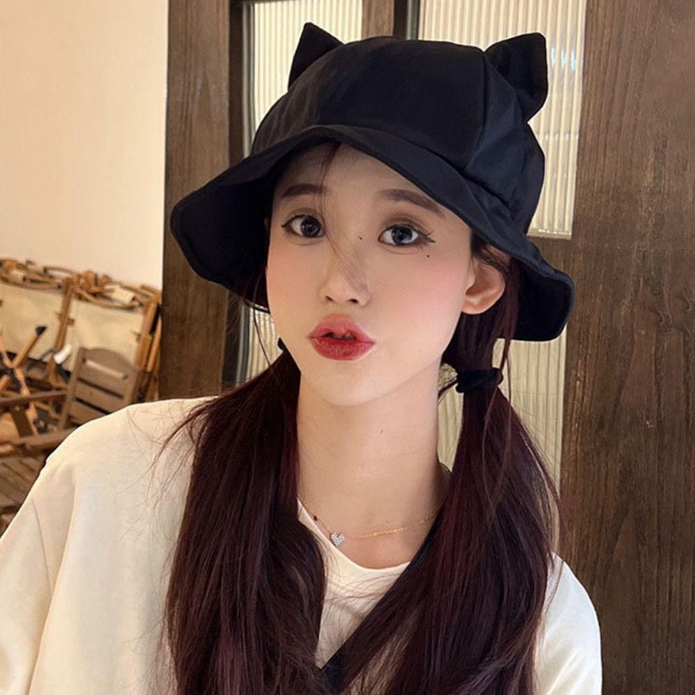 Wide Brim Bucket Hat Cat's Ears Basin Hats New Beach Hat  Outdoor