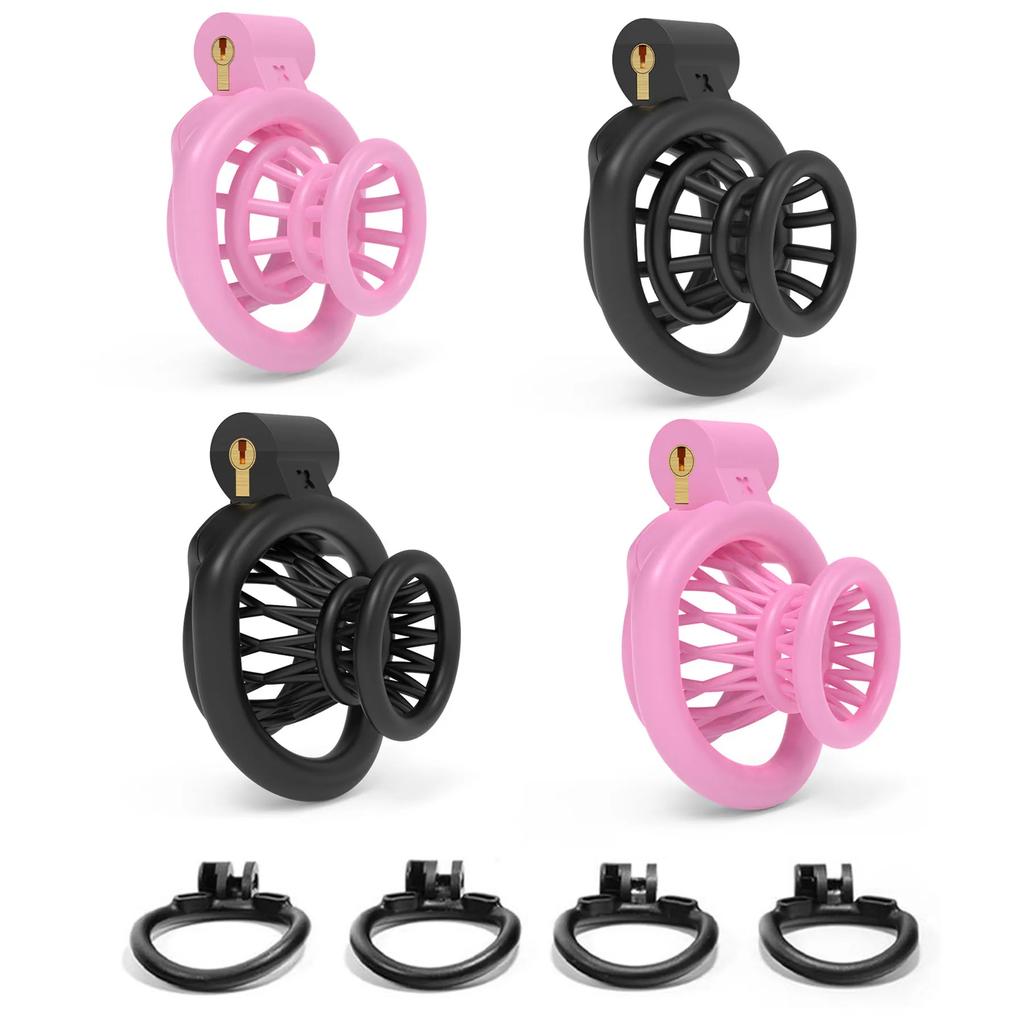 Male Chastity Lock Anti-Cheating Cock Cage with 4 Rings for A Belt of Fidelity Feminization Negative Inverted Chastity Sex Toy