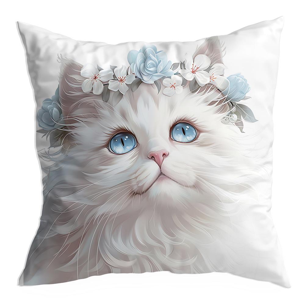 New White Cat Dream Print Pillowcase Atmosphere Decorative Cushion Pillowcase