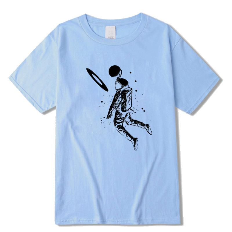 Herr T-shirt Hög Kvalitet 100% Bomull Roligt Månastronauttryck Sommar Casual Lös Herr T-shirt O-hals Herr T-shirt Tees Toppar