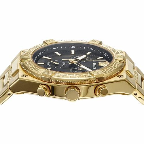 Versace Sporty Greca Watch, 46mm, VESO00922, Men's, Gold, Black Dial, Quartz Movement, Water Resistant, Sapphire Crystal