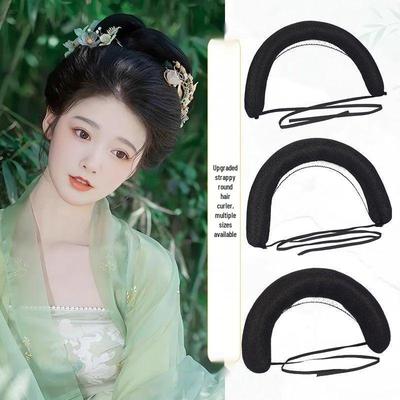 Tang Dynasty Wig Bag: Style-Ready Head-Covering with Side Ties, Hanfu-Inspired Round Hair Roller Pad.
