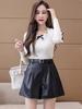 High-Waist Black PU Leather A-Line Boot Pants for Autumn/Winter 2024: Women's Casual Shorts with Loose Fit