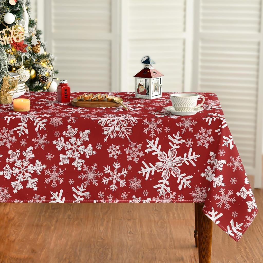 Christmas Snowflake Rectangle Waterproof Tablecloth Table Decor Reusable Winter Kitchen Dining Tablecloth Christmas Decorations
