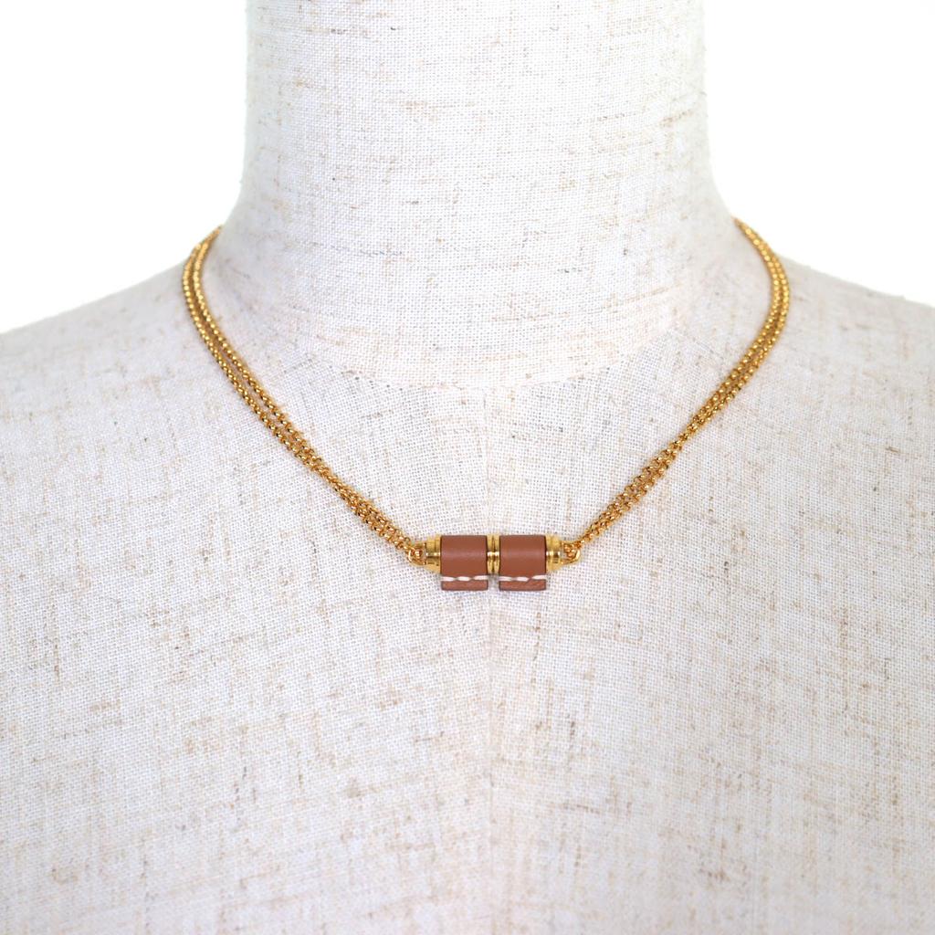Pristine HERMES Necklace Charnier PM Serie gold Vaux Swift Leather Women Used