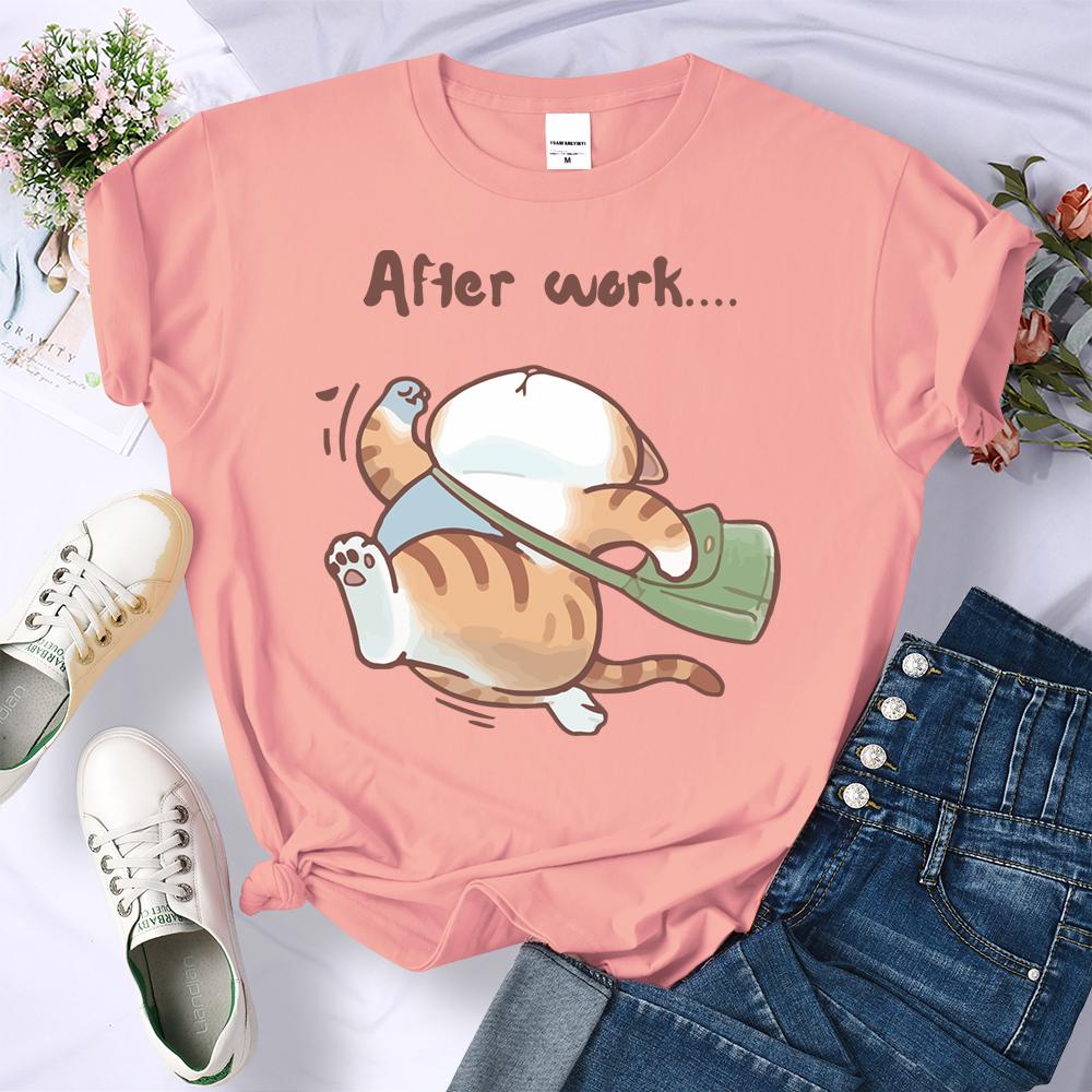 The Cat That Runs After Work Printed Womens T-Shirt Summer Cool Short Sleeve Crewneck Trendy Clothing Hip Hop Casual Streetwear