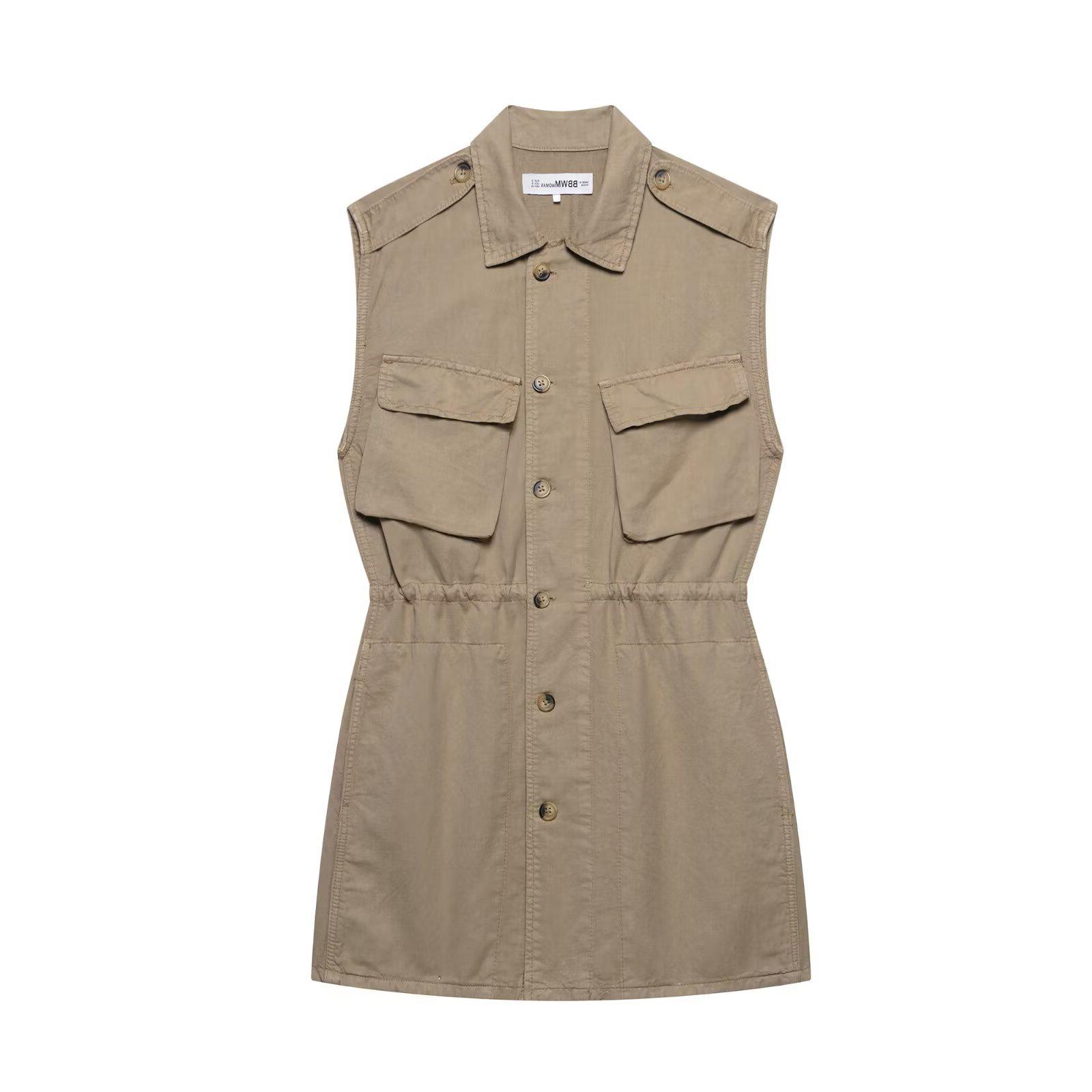 

TAOP&ZA Women s Sleeveless Turn-Down Collar Waist-Fitted Dress S