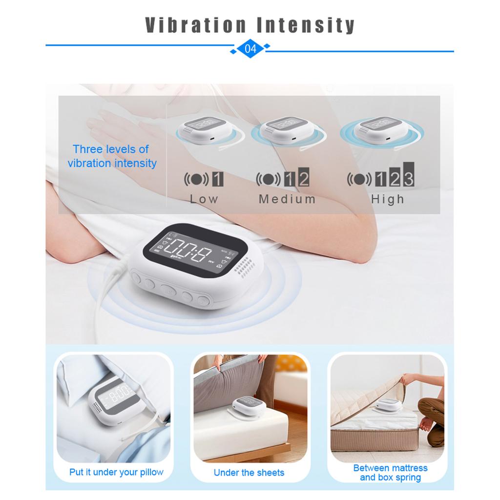 Vibrating Alarm Clock with FM Radio and Rechargeable 1800mAh Battery, for Heavy Sleepers, Elderly,