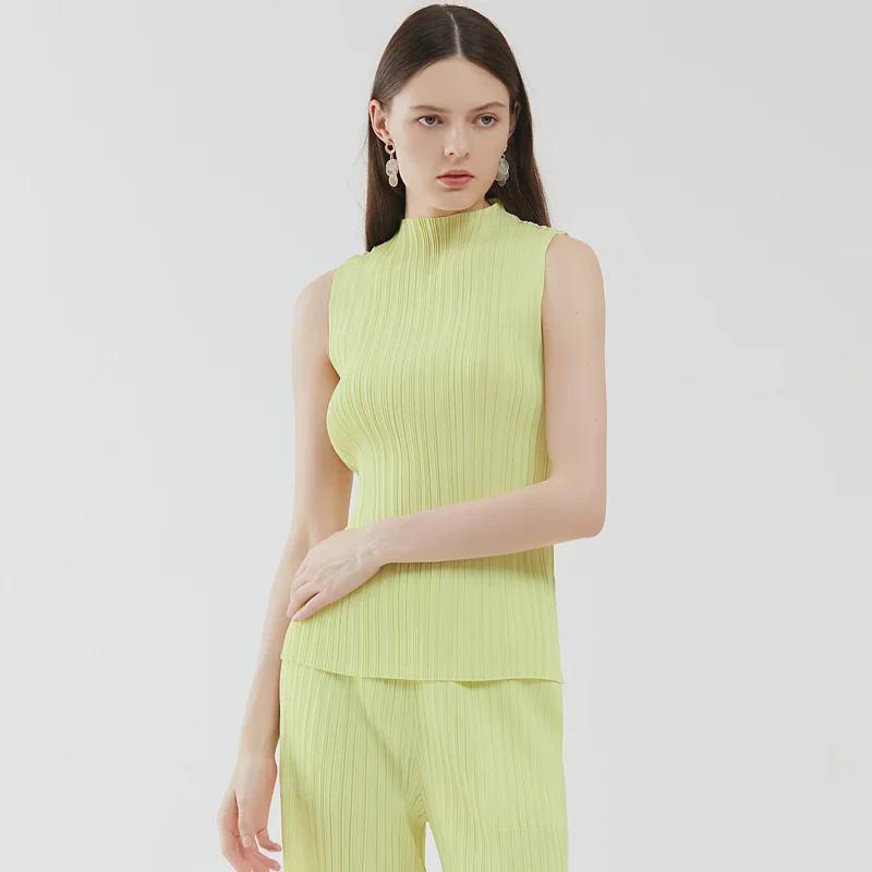 Miyake 2025 Sommer Damen Slim Ärmellos Stehkragen Weste - Vielseitiges Basic-Top