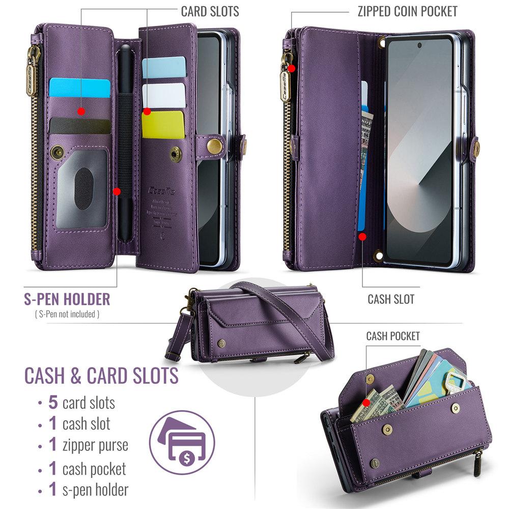 Lanyard Wallet  Leather Card Case For Samsung Galaxy Z Fold 7 Fold 6 fold 5 4 3 Women Crossbody Shockproof Cover