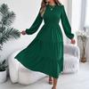 Women's Fashionable Color Round Neck Long Sleeved Loose Dress With A Large Display