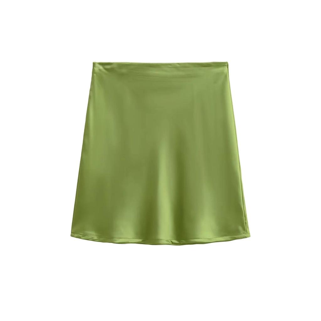 2025 Summer French Retro Satin Acetate A-line Mini Skirt with Side Zipper
