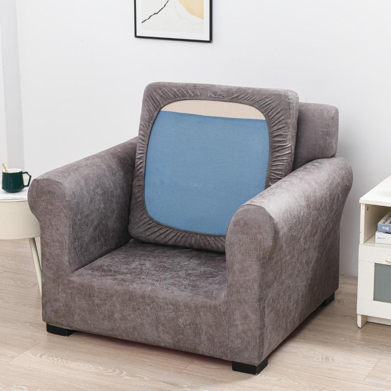 Couchbezug im Kunstleder-Look Stretch Einzelsofa Sessel Überwurf Möbelbeschützer Weich mit elastischem Boden Sesselbezug