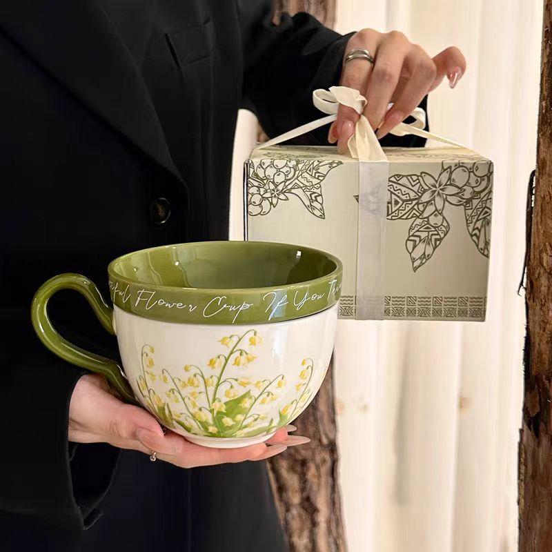 

Retro coffee cup and saucer set, couple pair of cups, mug creative lid and saucer dual-purpose ceramic cup, children s birthday gift 460ml