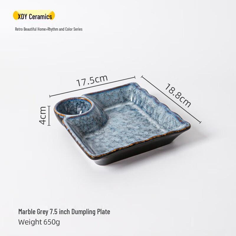 ZISIZ Square Ceramic Japanese Dumpling Plate with Vinegar Dish