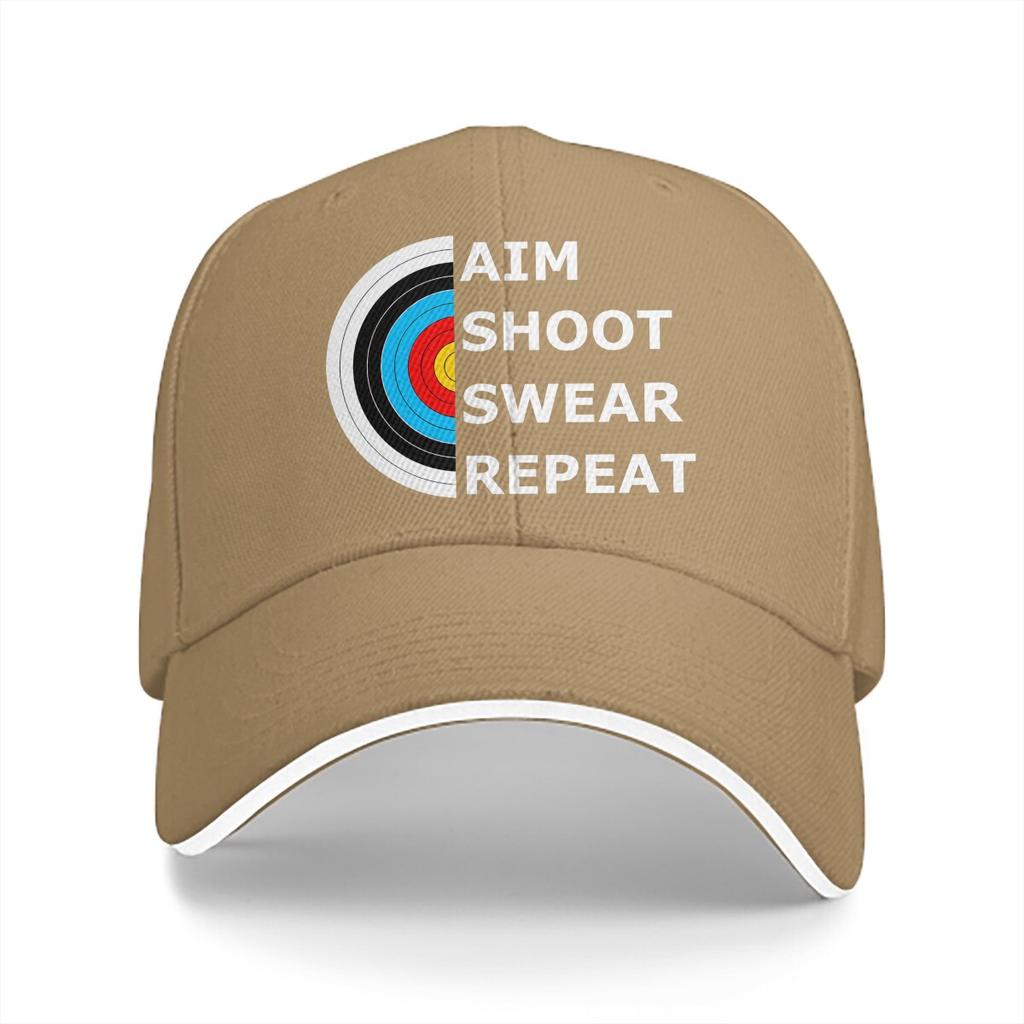 Washed Unisexs Baseball Cap Aim Shoot Swear Repeat Archery Target Essential Trucker Snapback Caps Dad Hat Archery Lover Golf Hats