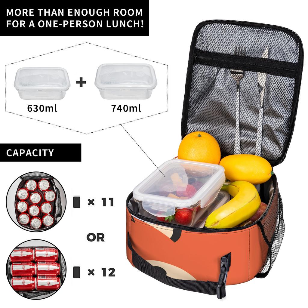 Süße Fuchs-Lunchtasche Büro-Lunchbox für Erwachsene Vintage-Druck Thermische Lunchtaschen Oxford Tragbare Reißverschluss-Kühltasche