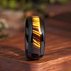 With Brown Tiger'S Eye Wood Inlay Rings Fashion 8mm Black Men Stainless Steel Ring for Men Women Wedding Jewelry Drop Shipping
