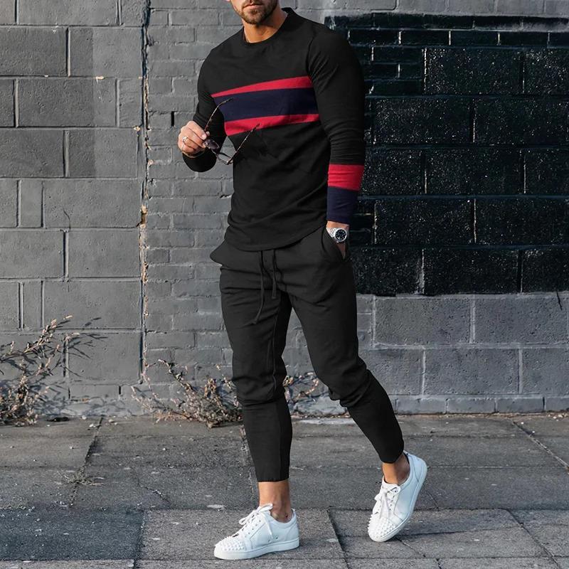 Sommer Männlichen Lose Beiläufige Druck T-shirt Elastische Taille Hosen Set Männer Kurzarm Street Style Pullover T-shirt Jogginghose Homme