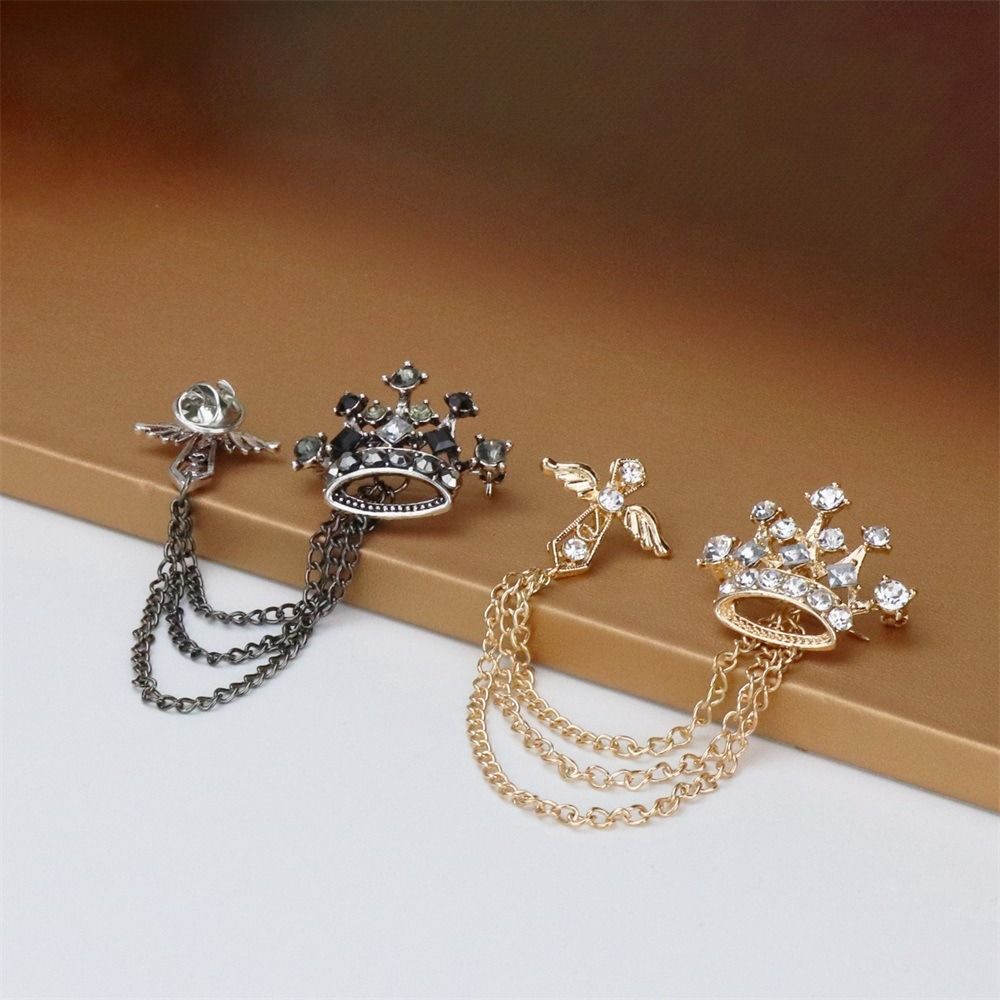 Rhinestone Crown Tassel Brooch Cross Suit Collar Pin Unique Suit Lapel Pin Male Charm