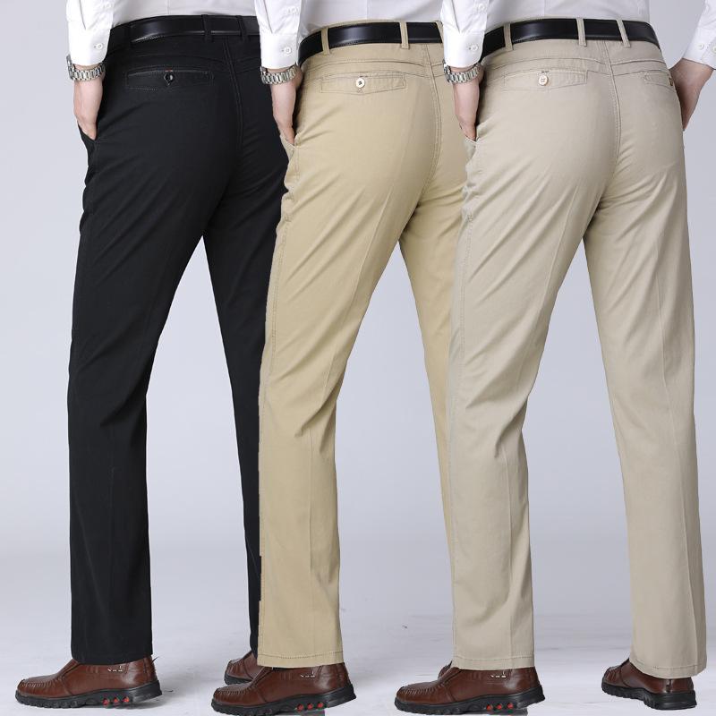 Summer Middle-aged and Elderly Men's Thin Cotton Casual Trousers Men Straight Loose Trousers High-waisted Dad Trousers Father Men's Trousers
