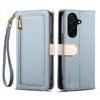 ESEBLE E11 For Samsung Galaxy S25 FE Case Zipper Pocket Litchi Texture Leather Phone Cover with Mirror and Wrist Strap