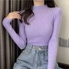 For Autumn and Winter, Wear A Fitted Long-sleeved Semi-high-neck Knitted Sweater As A Student Top