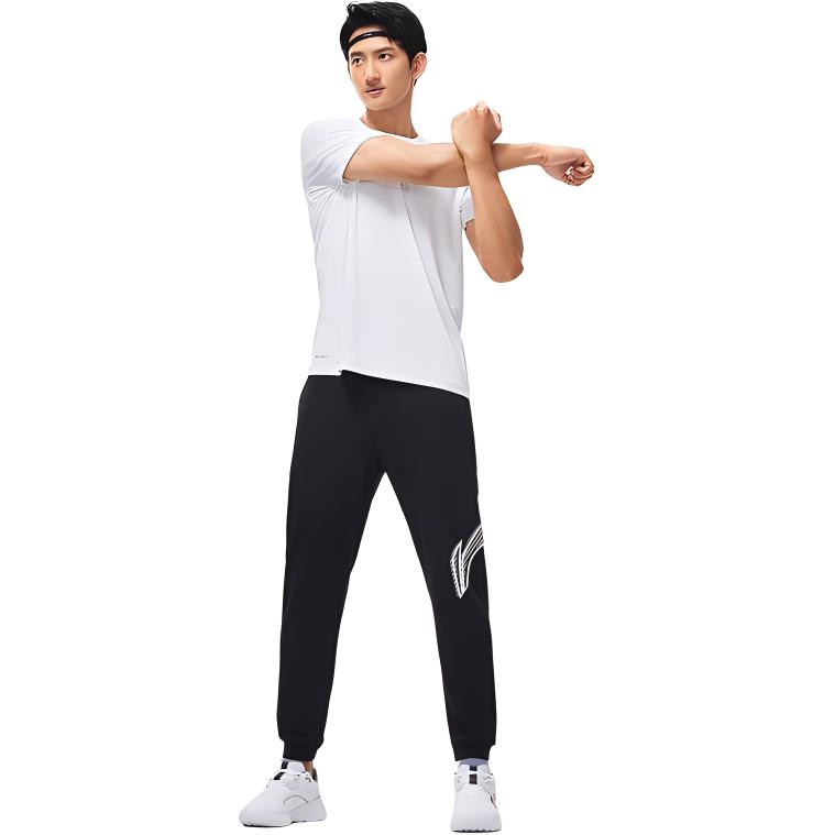 Li Ning Sports Lifestyle Series Knitted Cuffed Mid-Waist Drawstring Casual Pants Men Bottoms Black YKLU155-1