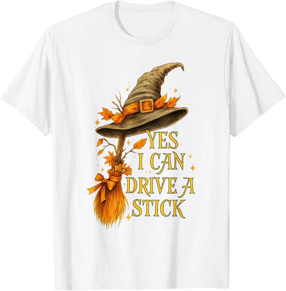 I Can Drive A Stick Funny Halloween Spooky Witch T-Shirt M
