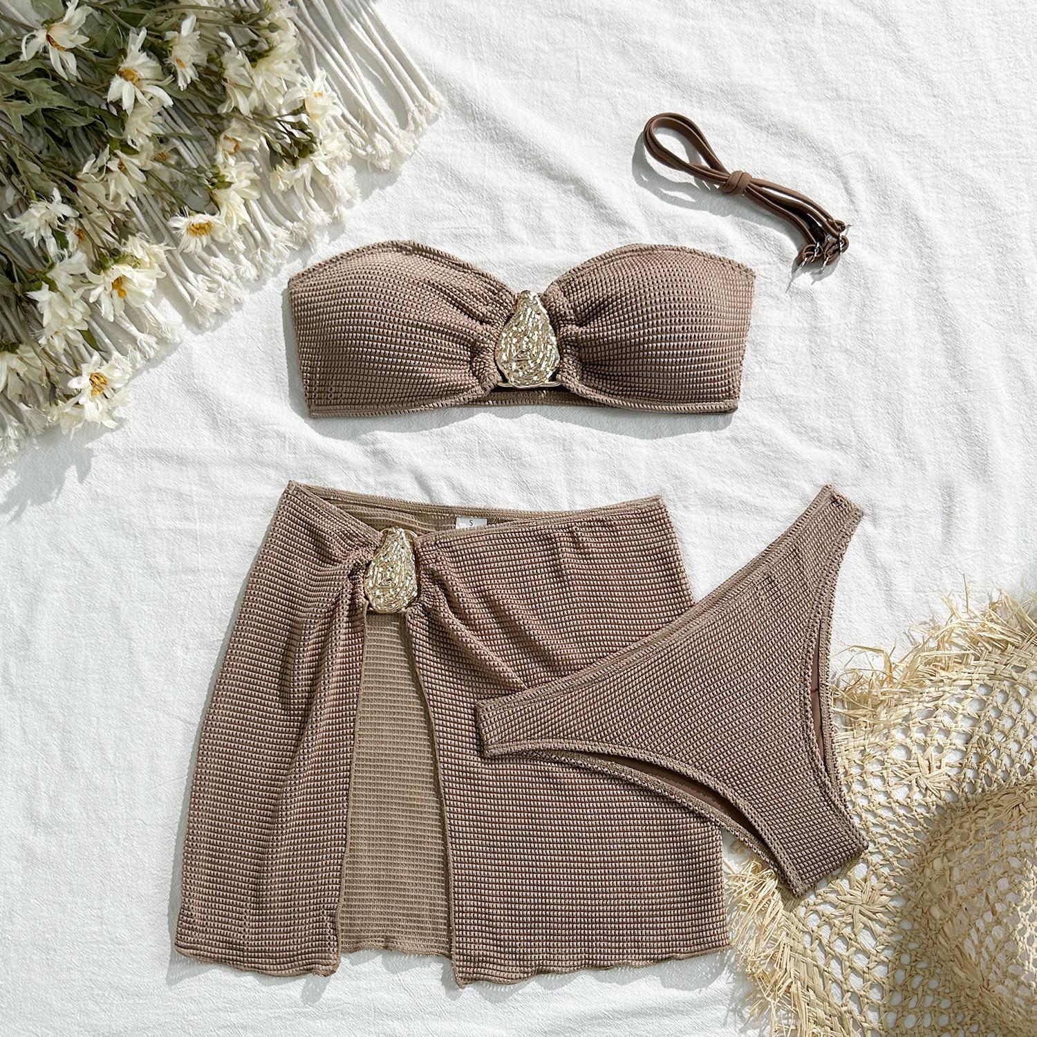 2026 European and American New Beach Vacation Three-piece Short Skirt Swimsuit Bikini S