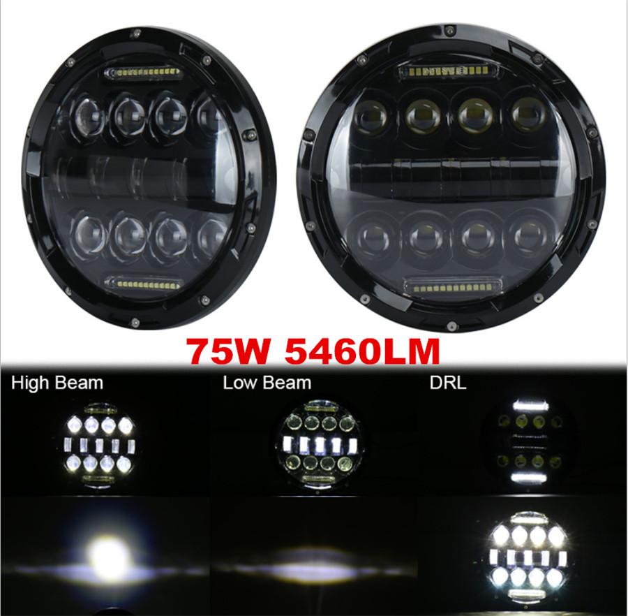 Pair 7'' 150W 10920LM Round Black Cree LED Headlight High Low Beam With White DRL for Harley Jeep Wrangler JK TJ LJ CJ Hummber H1 H2