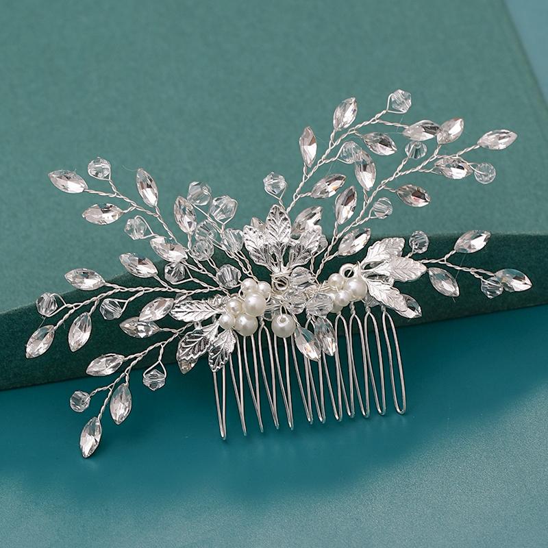 Bride Hair Combs Hair Accessories Wedding Bridal Headpiece Silver Color Handmade Crystal Pearl Wedding Ornaments Hair Jewelry
