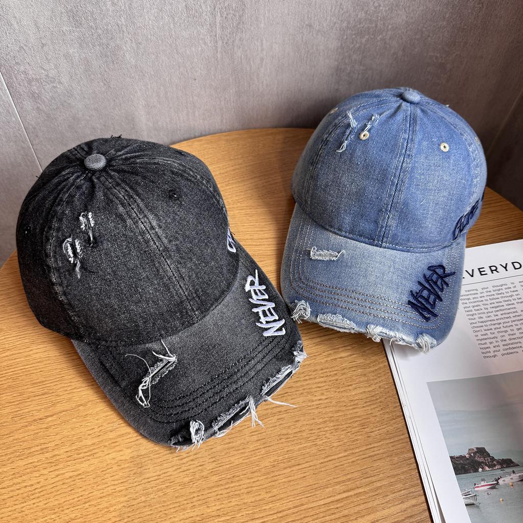 Unisex Letter Embroidery Waterwashed Denim Baseball Cap Peaked Cap For Daily Use
