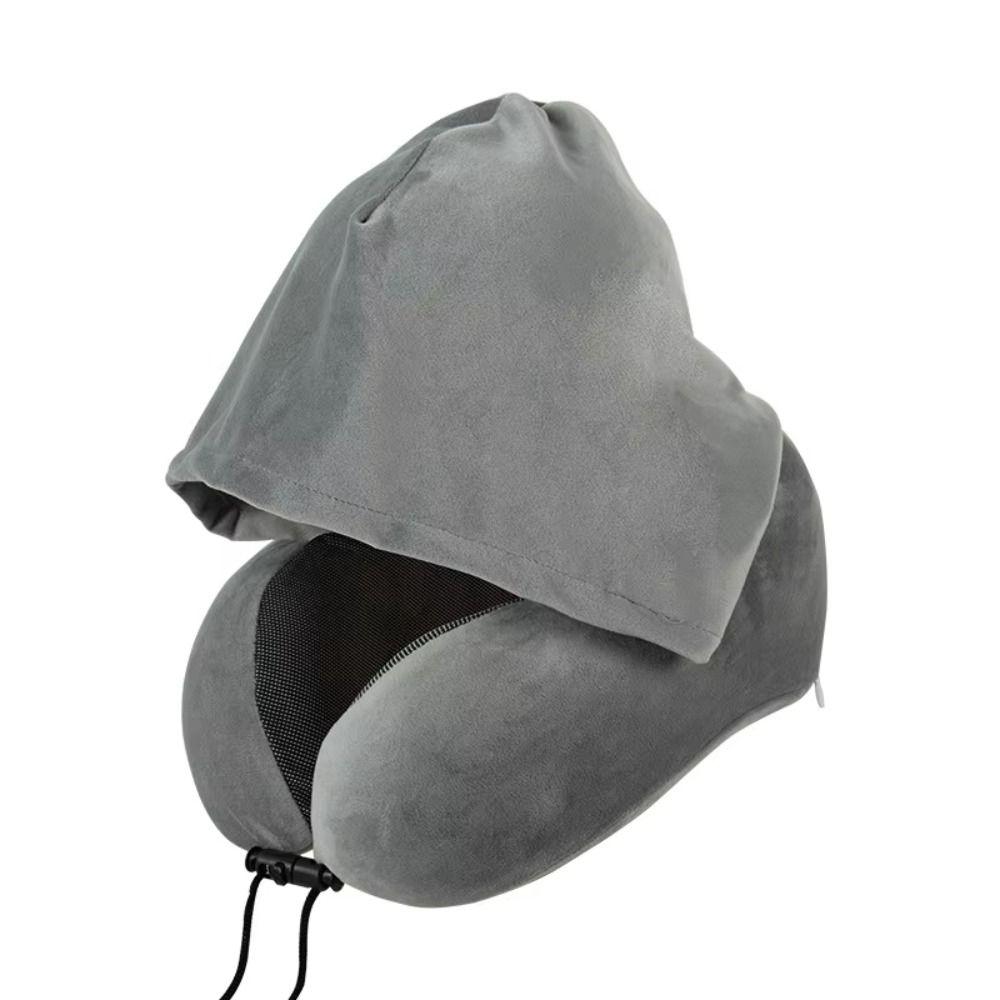 Removable U-shaped Pillow with Cap Adjustable Car Neck Cushion Lightweight Hooded Pillow  Car Trips
